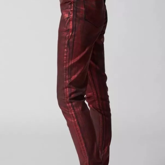 Urban Outfitters Neon Denim Cherry Coated Skinny Jean Metallic Red Black - Picture 3 of 7